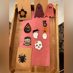 Handmade recycled leather earrings for Halloween